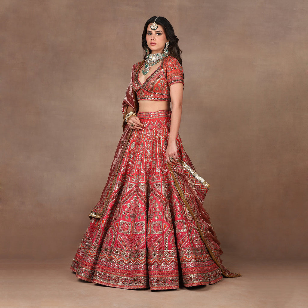 Fuschia - Red Ombre Lehenga Set | MURAQQA