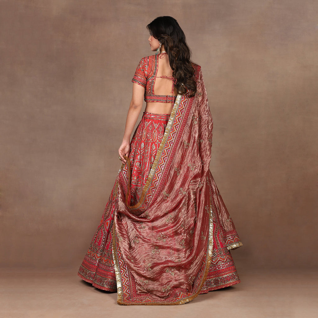 Fuschia - Red Ombre Lehenga Set | MURAQQA