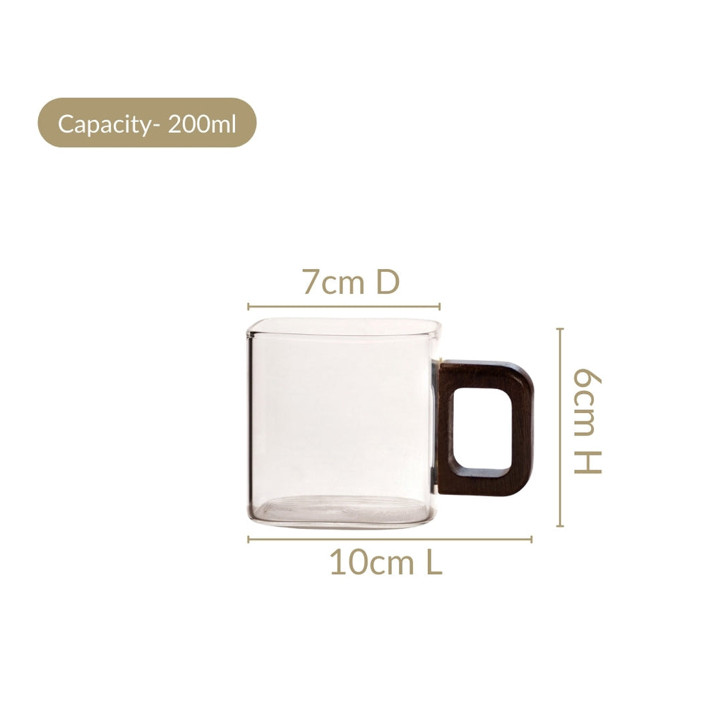 Fusion Square Glass Cups With Wooden Handle Set Of 4 200ml