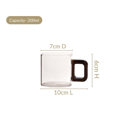 Fusion Square Glass Cups With Wooden Handle Set Of 4 200ml