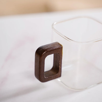 Fusion Square Glass Cups With Wooden Handle Set Of 4 200ml