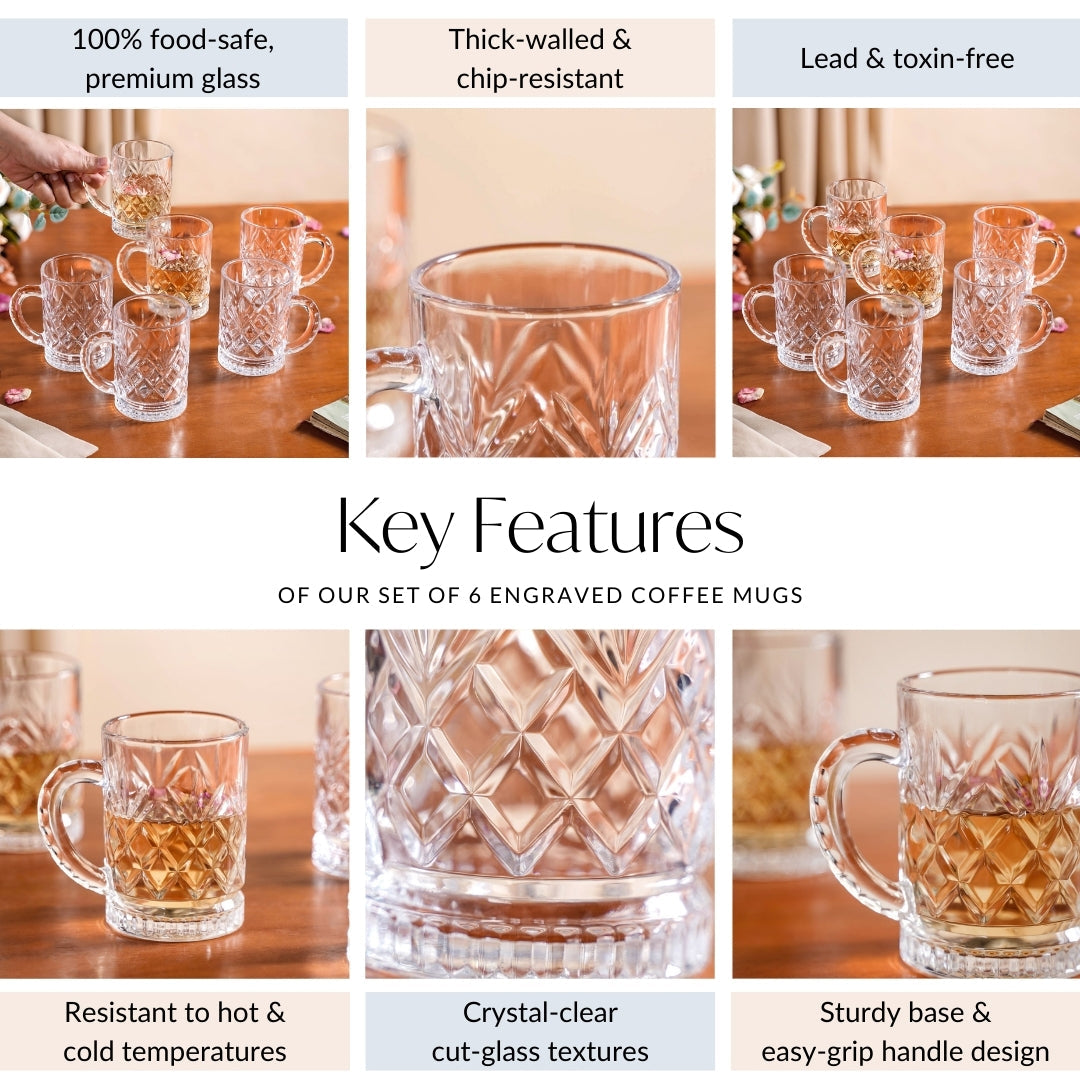 Engraved Glass Mugs Set Of 6 200ml