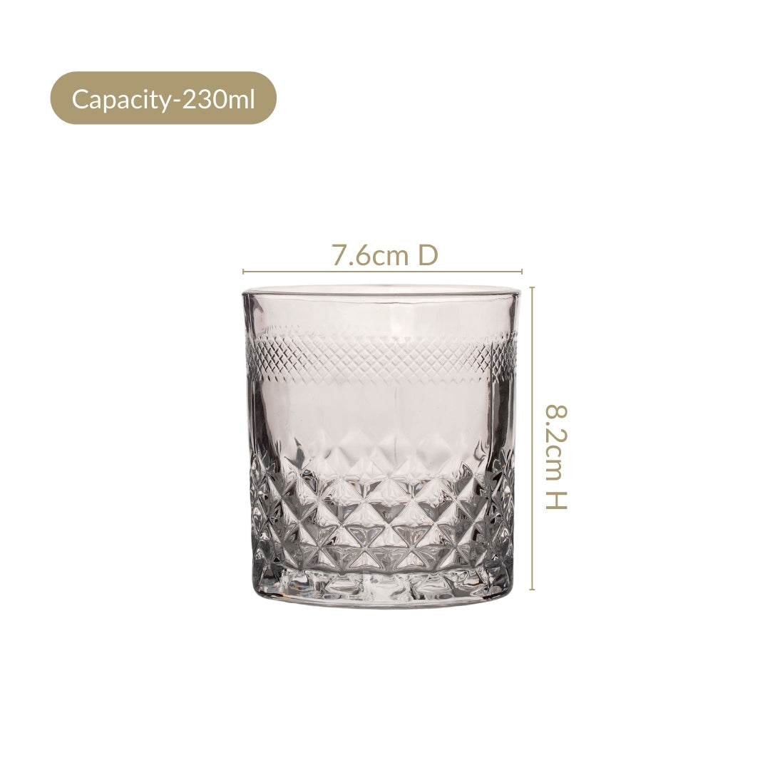 Premium Diamond Embossed Whiskey Tumbler Glass Set Of 6 230ml