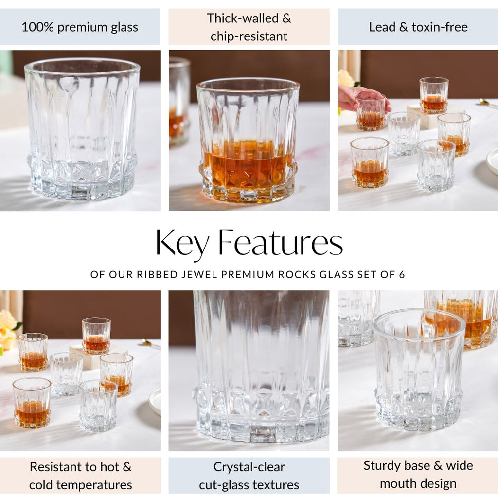 Ribbed Jewel Premium Rocks Glass Set Of 6 230ml