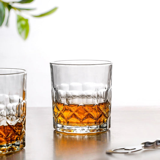 Geometric Embossed Scotch Glass Large Set Of 6 310ml