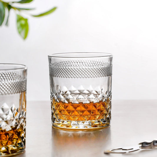 Modern Diamond Embossed Scotch Glass Large Set Of 6 310ml