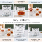 Basket Weave Textured Luxury Whiskey Glass Large Set Of 6 310ml