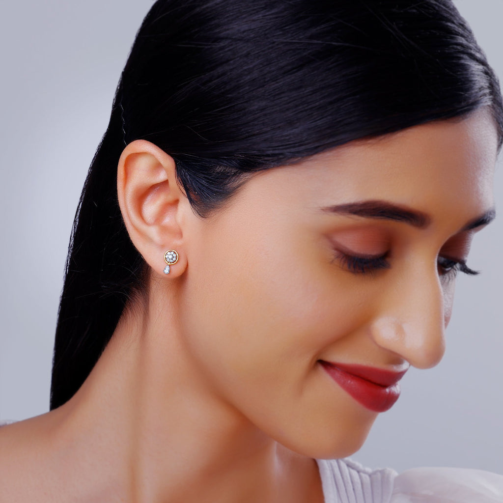 Gold Floral Dangling Lab Grown Diamond Earrings
