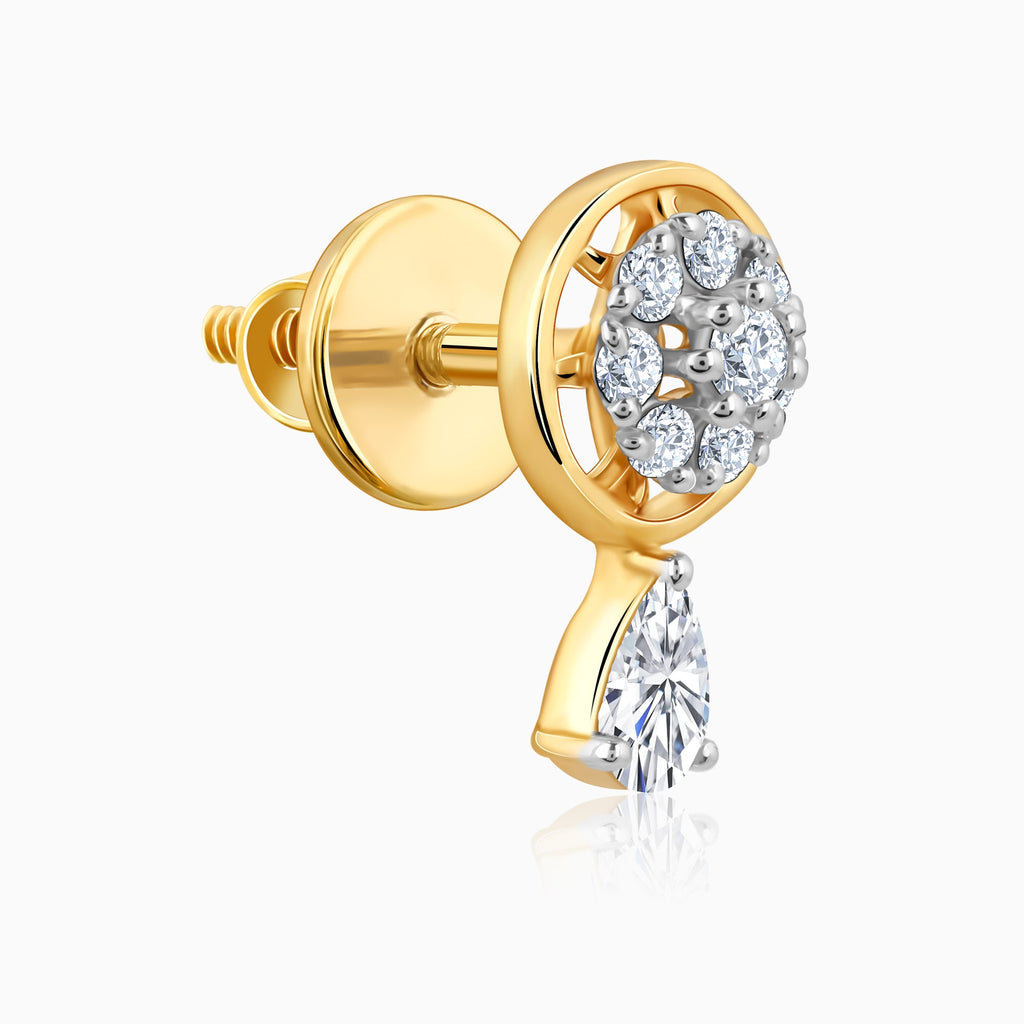 Gold Floral Dangling Lab Grown Diamond Earrings