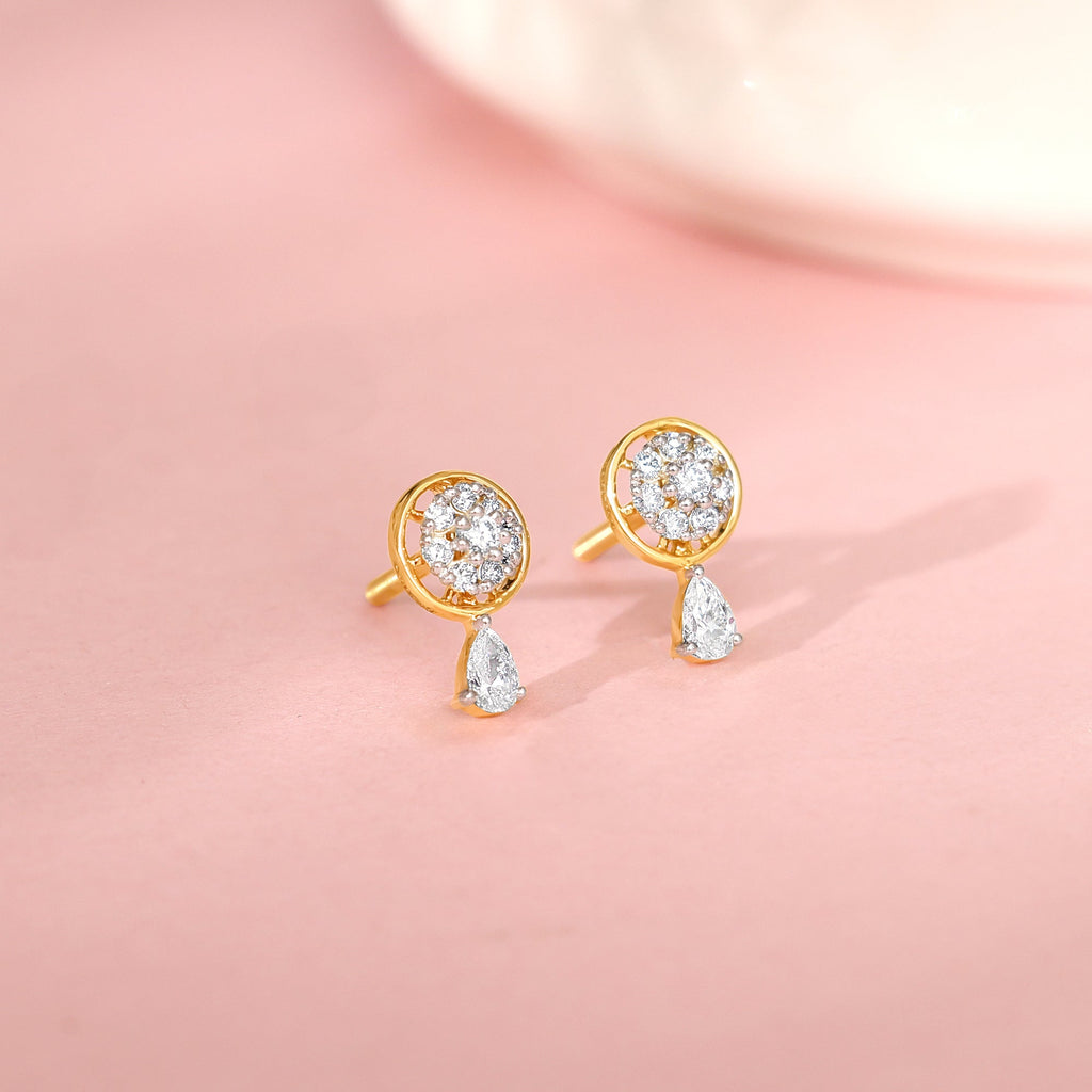 Gold Floral Dangling Lab Grown Diamond Earrings