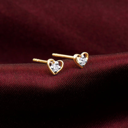 Gold Cute Heart Diamond Earrings