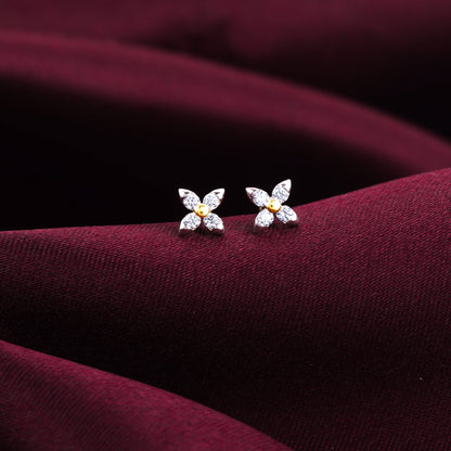 Gold Cute Floral Diamond Stud Earrings