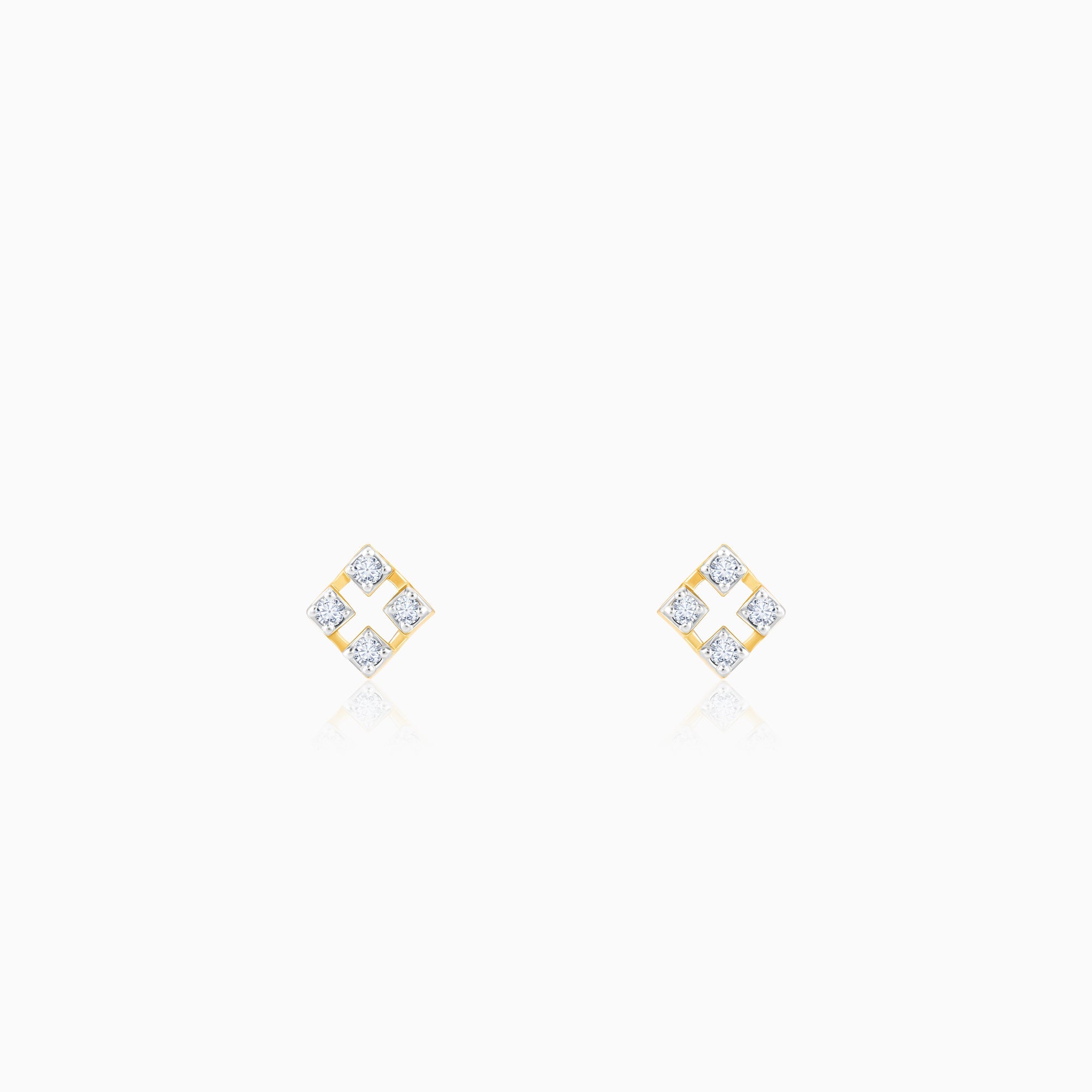 Gold Rhombus Diamond Stud Earrings
