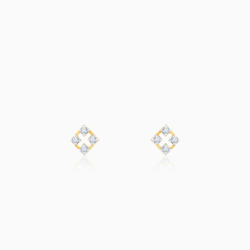 Gold Rhombus Diamond Stud Earrings