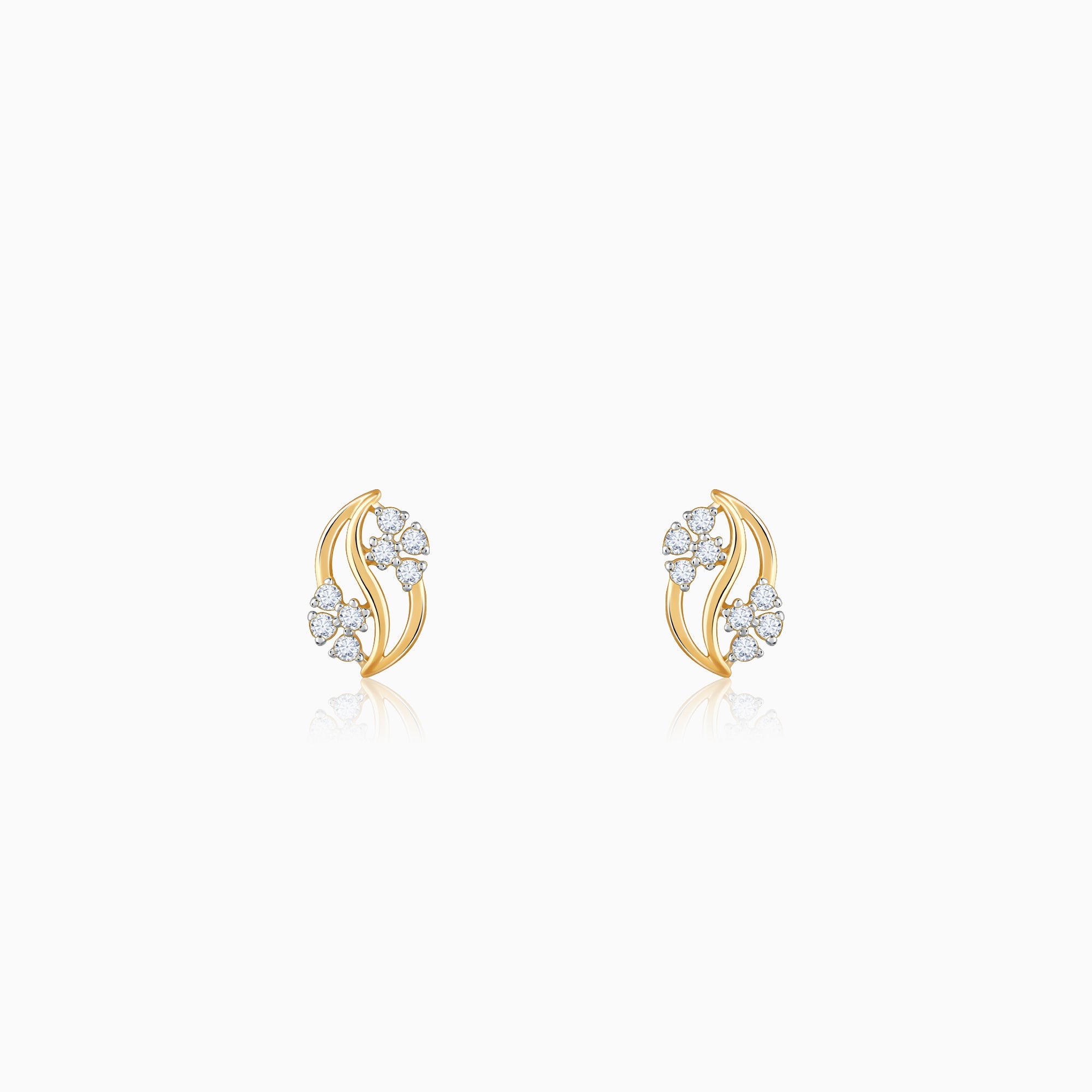 Gold Flower Wave Lab Grown Diamond Earrings