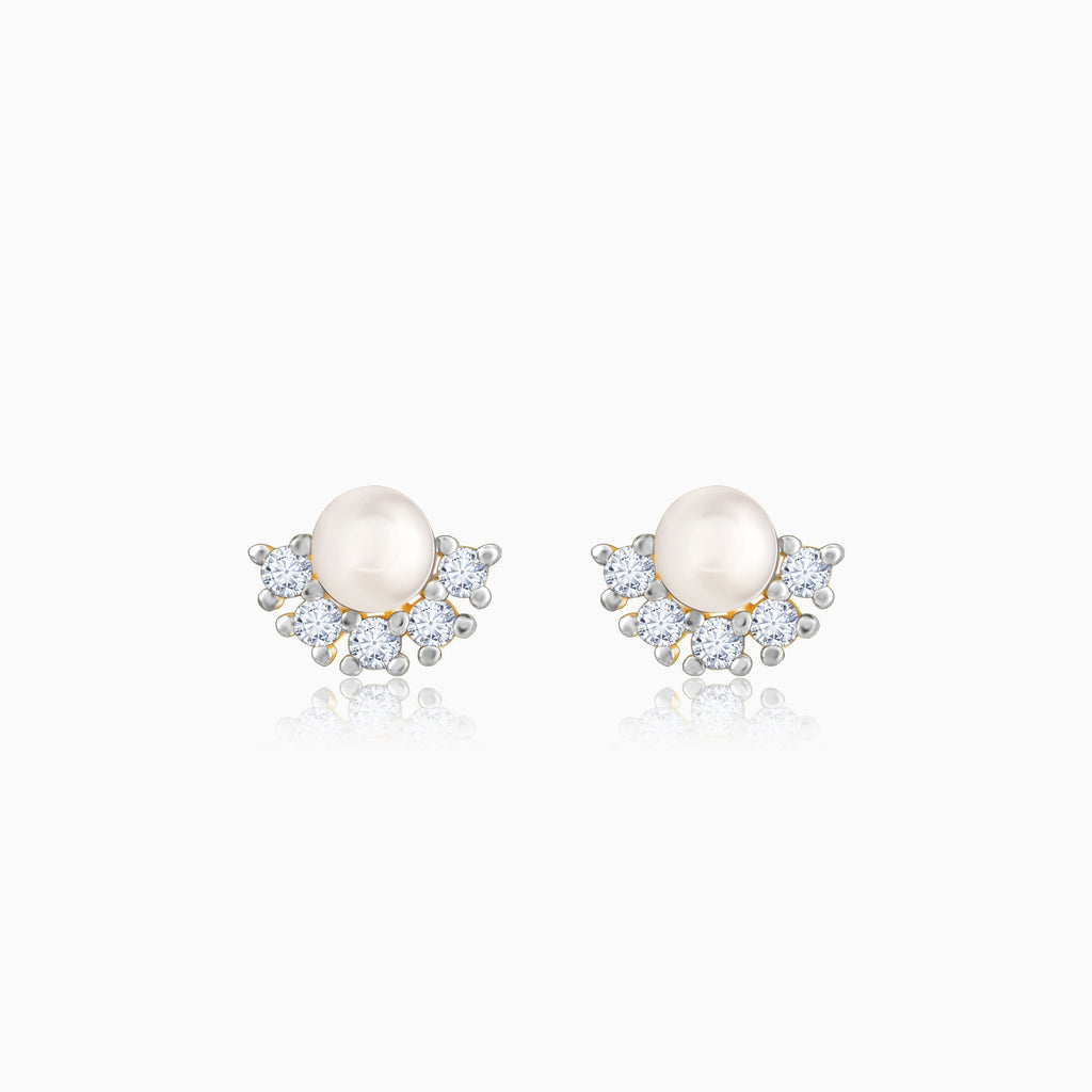 Gold Promise Of Pearl Diamond Earrings