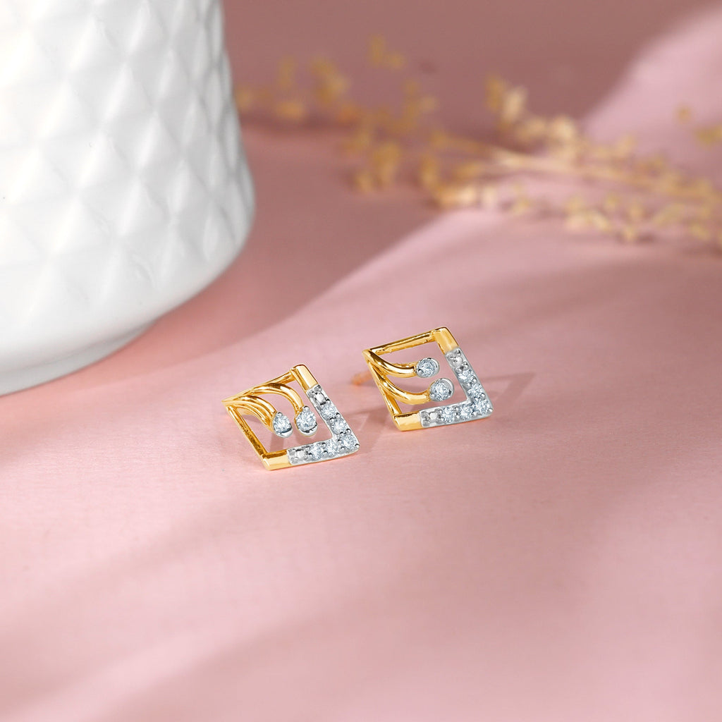 Gold Stellar Rhombus Diamond Earrings