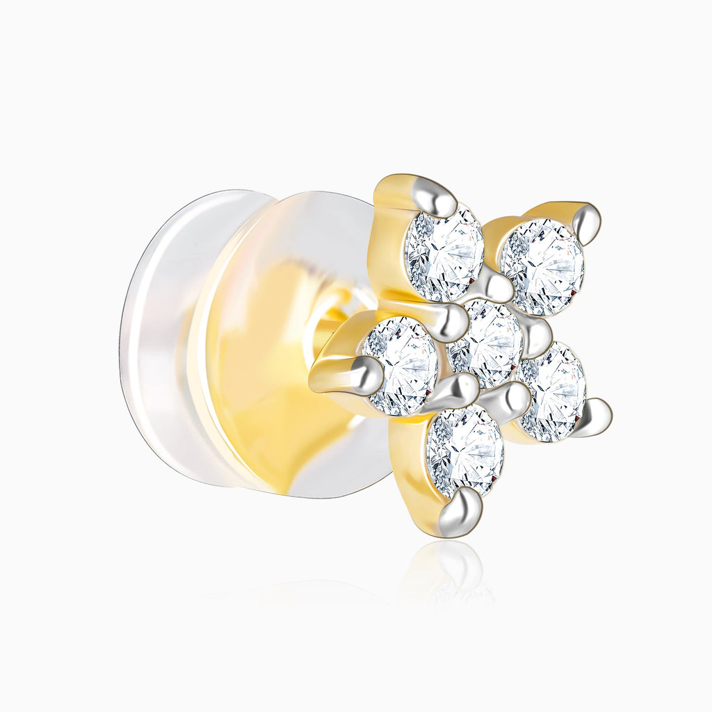 Gold Frilly Flower Diamond Earrings