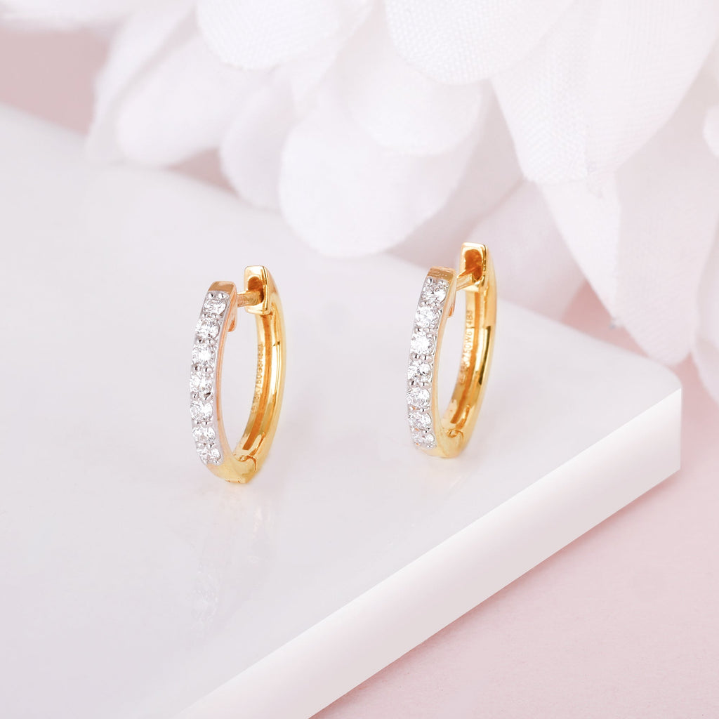 Gold Glowing Sphere Diamond Hoop Earrings