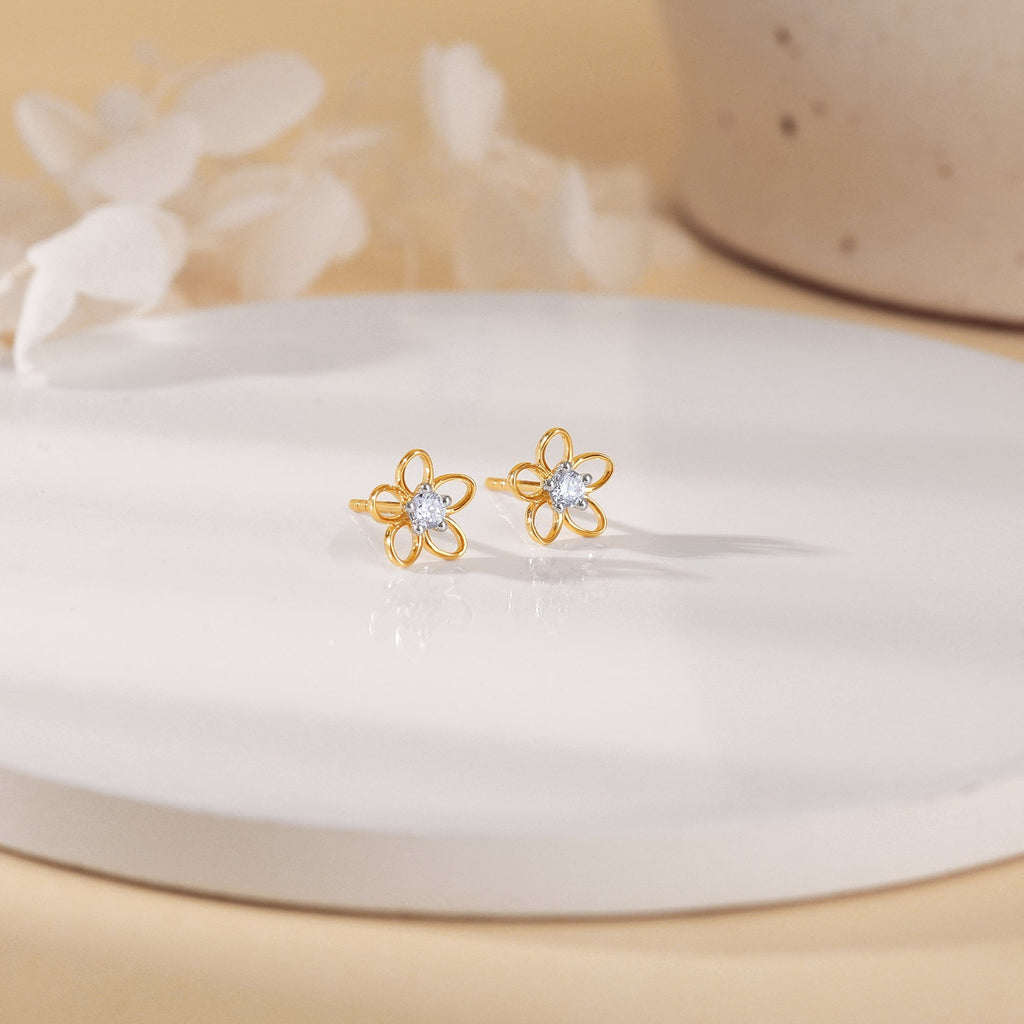 Gold Ornate Springtime Lab Grown Diamond Earrings