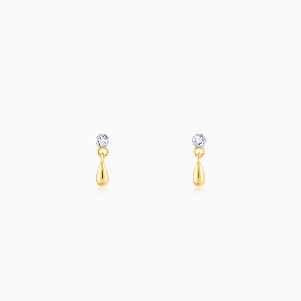 Gold Raindrop Solitaire Diamond Earrings