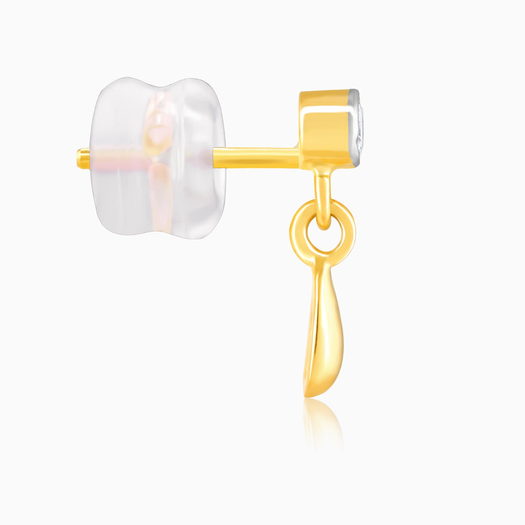 Gold Raindrop Solitaire Diamond Earrings