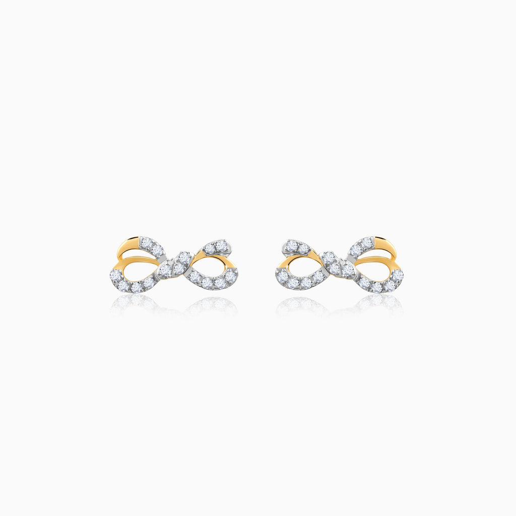 Gold Ribbon Love Lab Grown Diamond Earrings