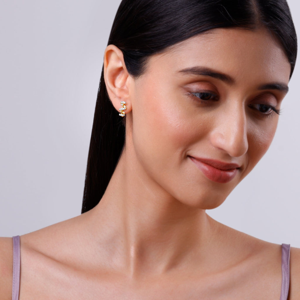 Gold Spiral Flair J Hoop Lab Grown Diamond Earrings