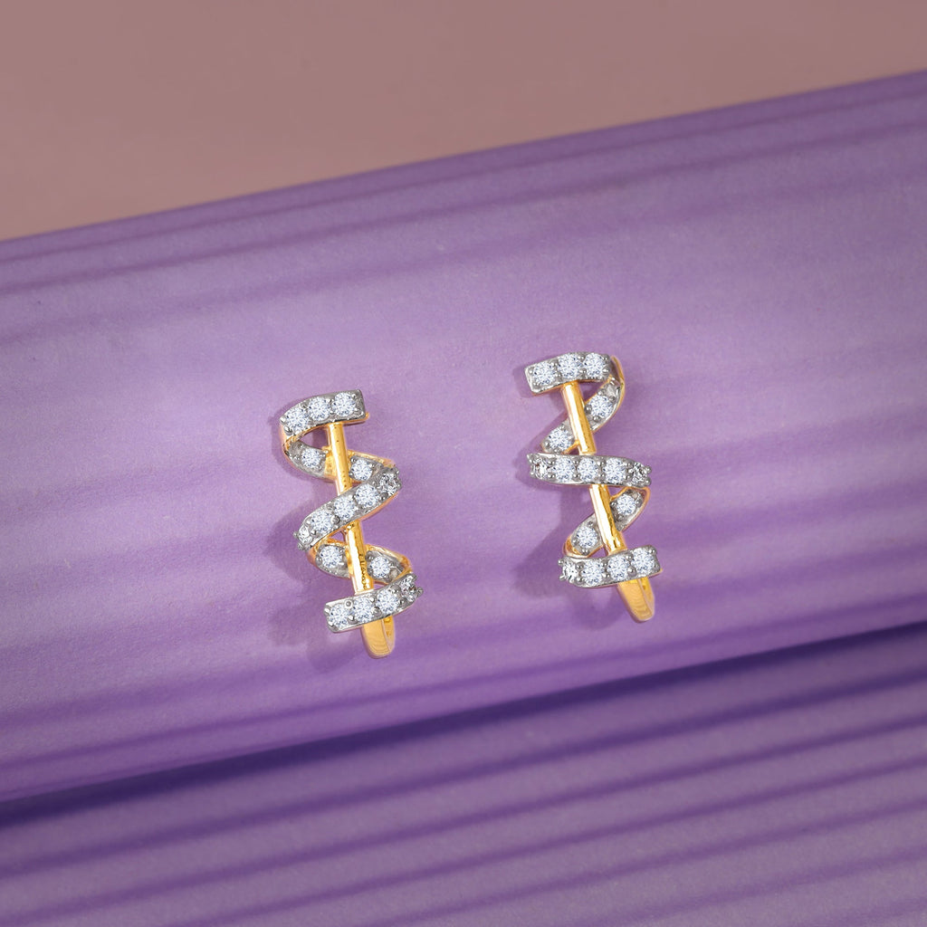 Gold Spiral Flair J Hoop Lab Grown Diamond Earrings
