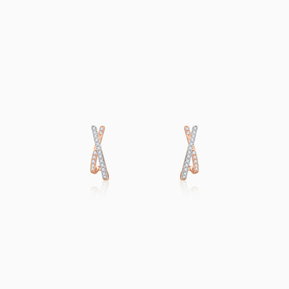 Rose Gold Cross Lab Grown Diamond J Hoop Earrings