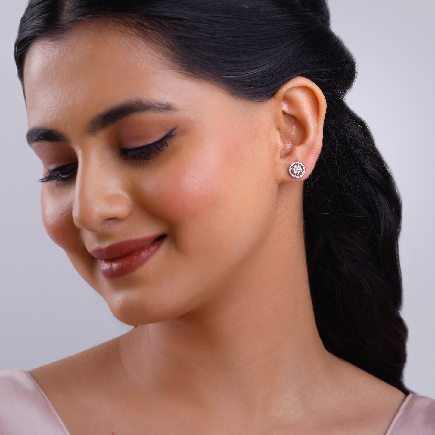 Rose Gold Poise Halo Lab Grown Diamond Earrings