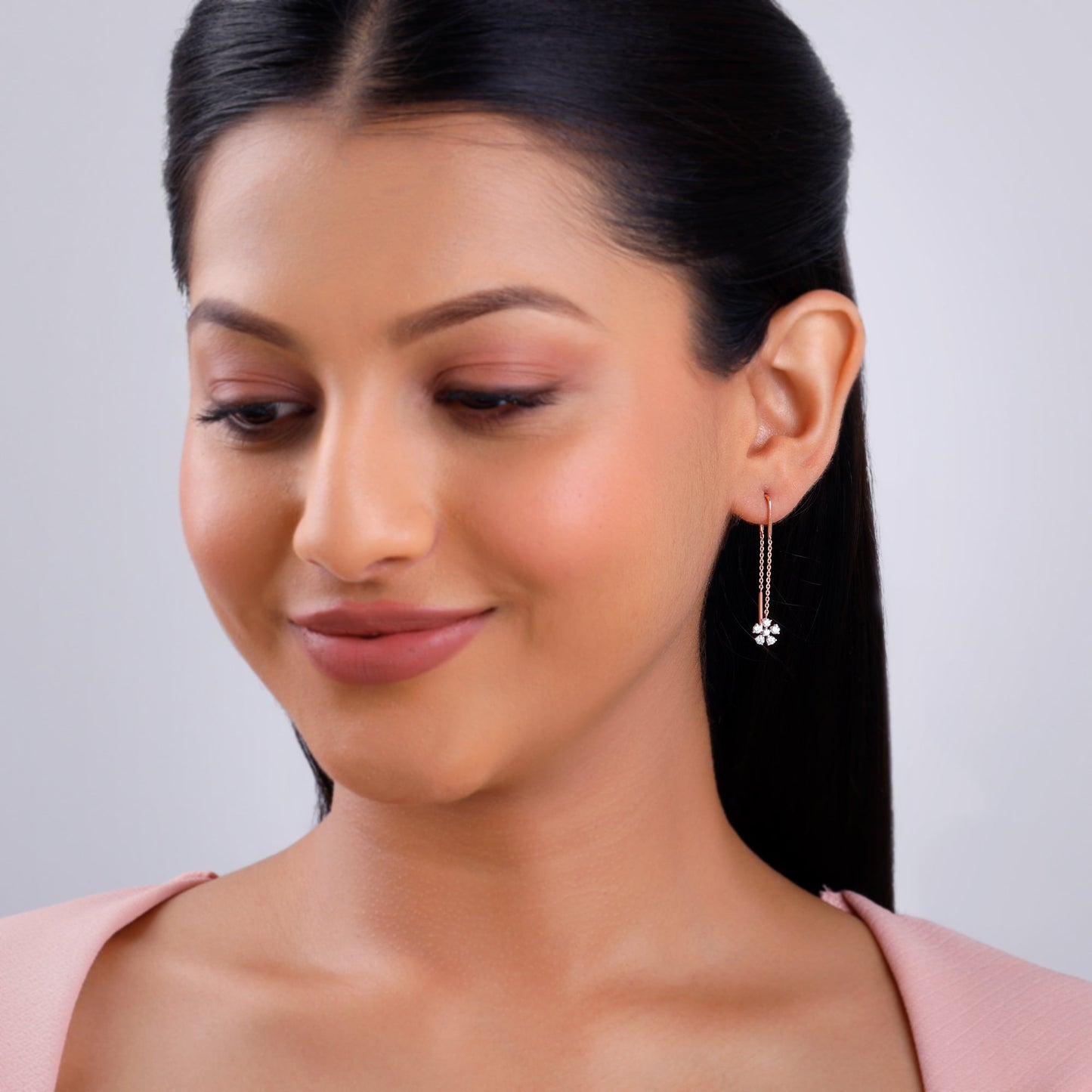 Rose Gold Floral Sui Dhaga Lab Grown Diamond Earrings