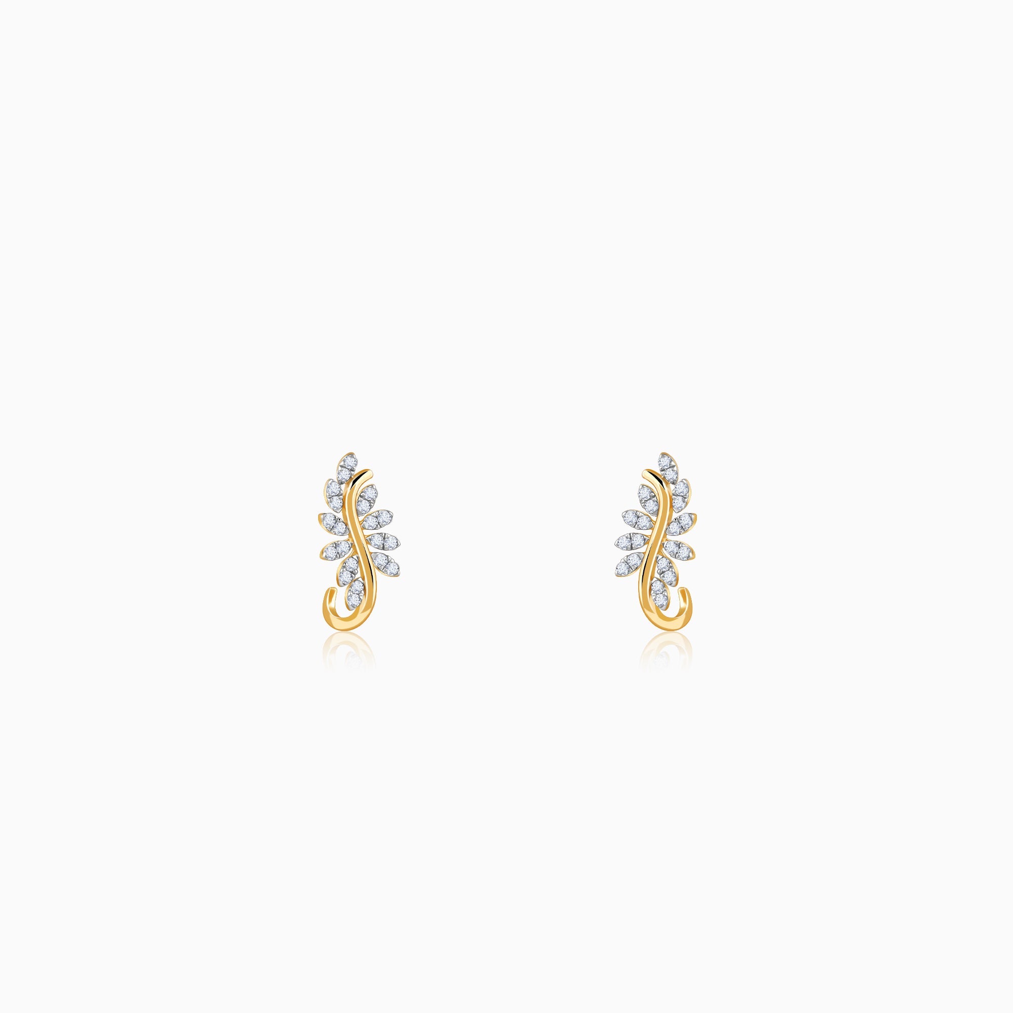 Gold Leafy Brilliance J Studs Lab Grown Diamond Earrings