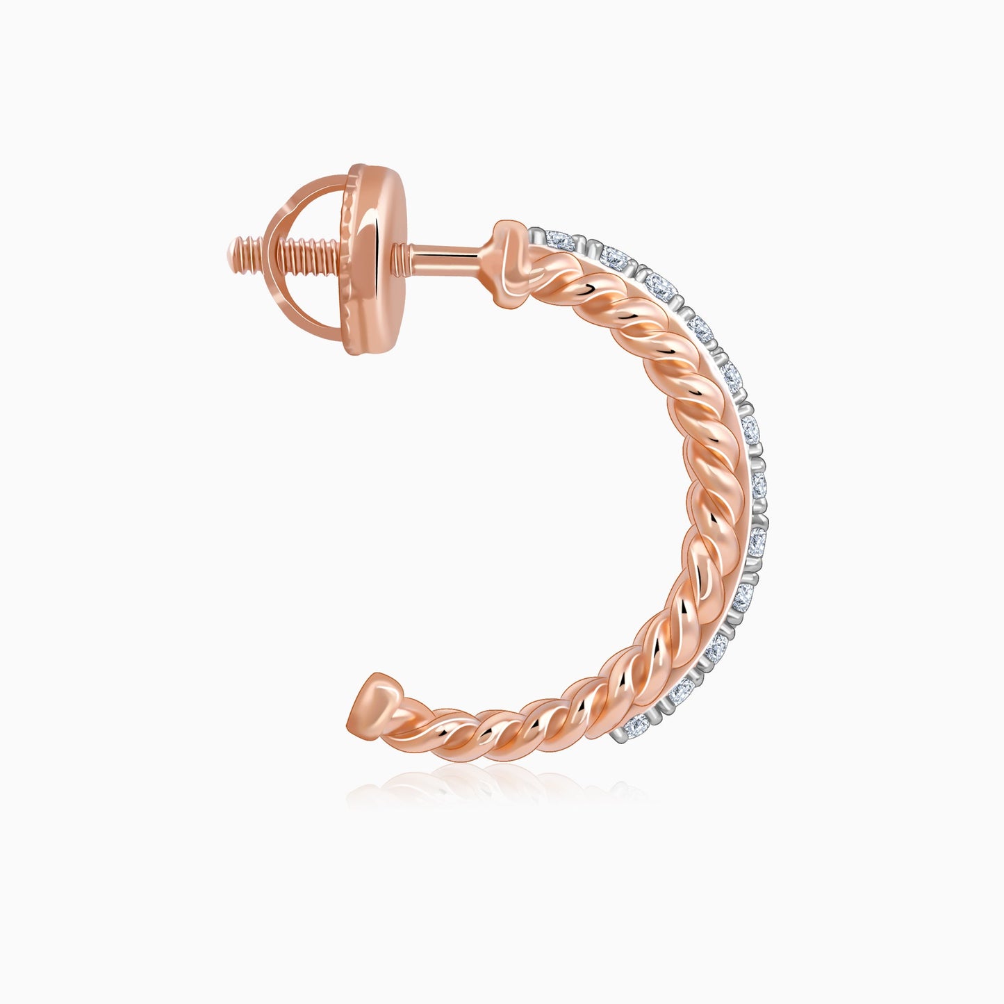 Rose Gold Braided J Hoop Lab Grown Diamond Earrings