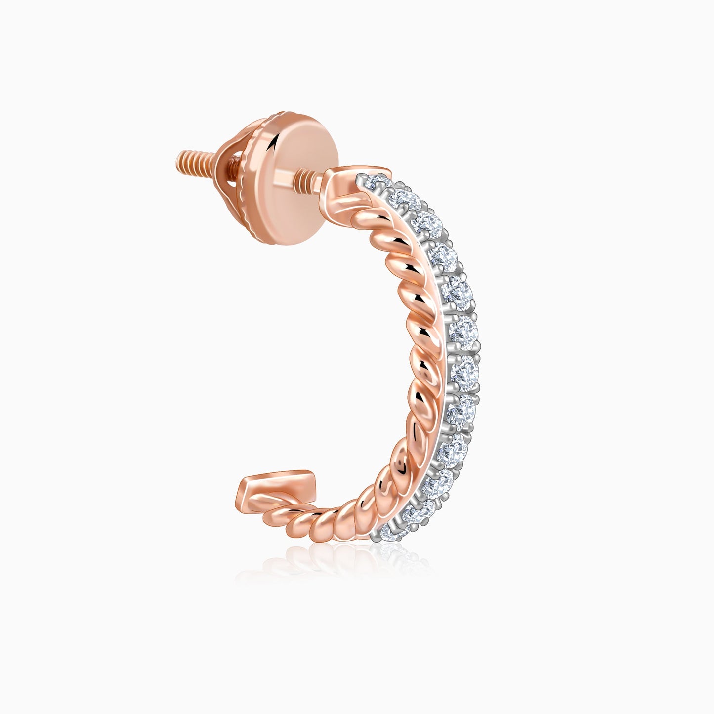 Rose Gold Braided J Hoop Lab Grown Diamond Earrings