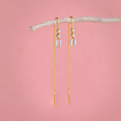 Gold Whispering Sui Dhaga Lab Grown Diamond Earrings