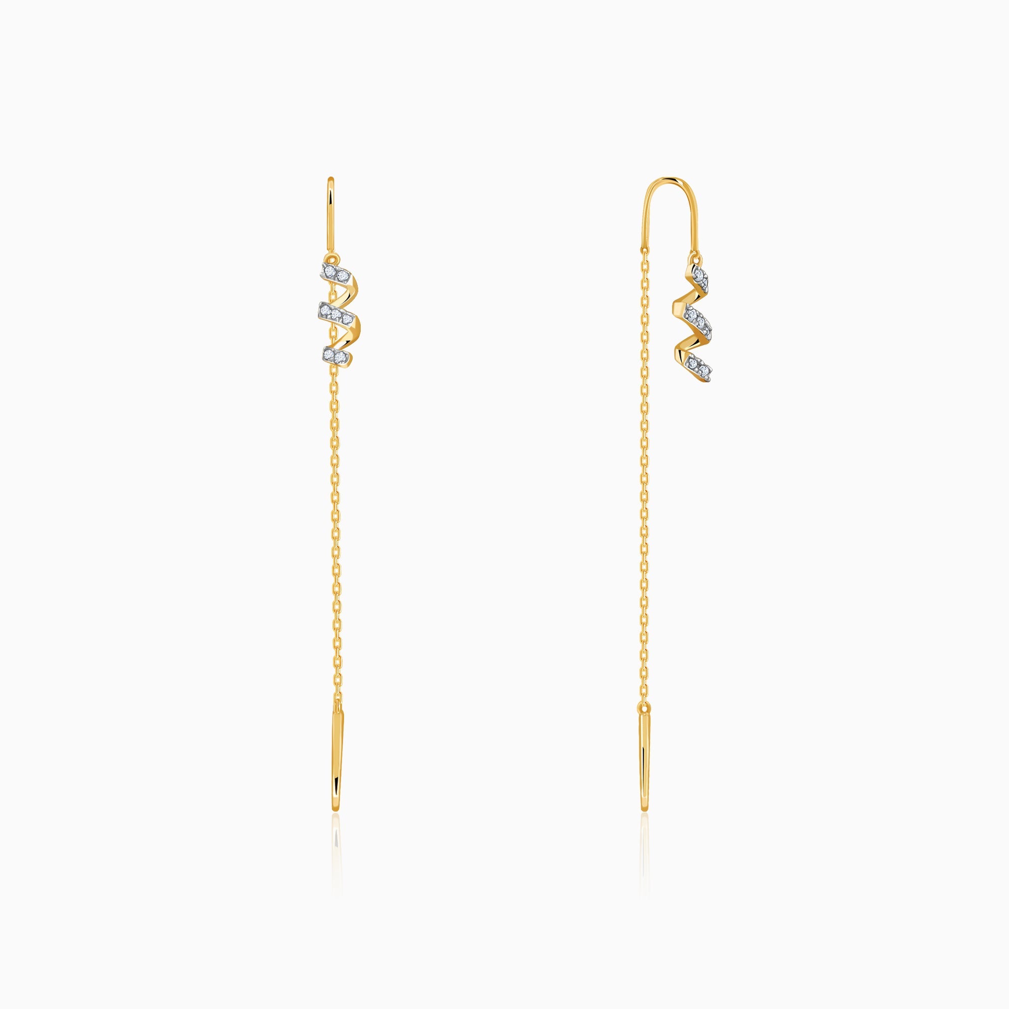 Gold Spiral Cascade Sui Dhaga Laab Grown Diamond Earrings
