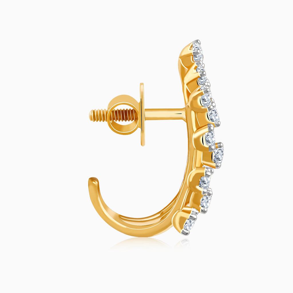 Gold Moonlit Waves J Hoop Lab Grown Diamond Earrings