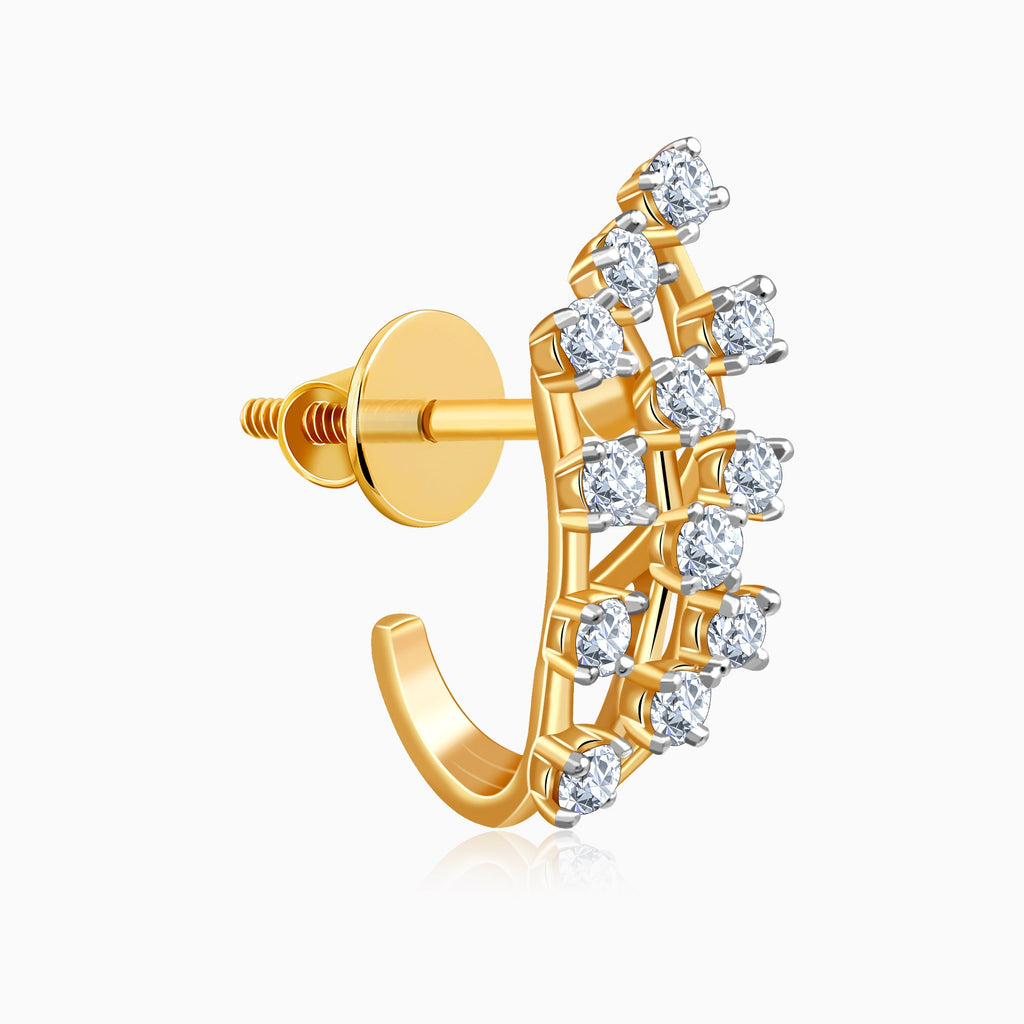 Gold Moonlit Waves J Hoop Lab Grown Diamond Earrings