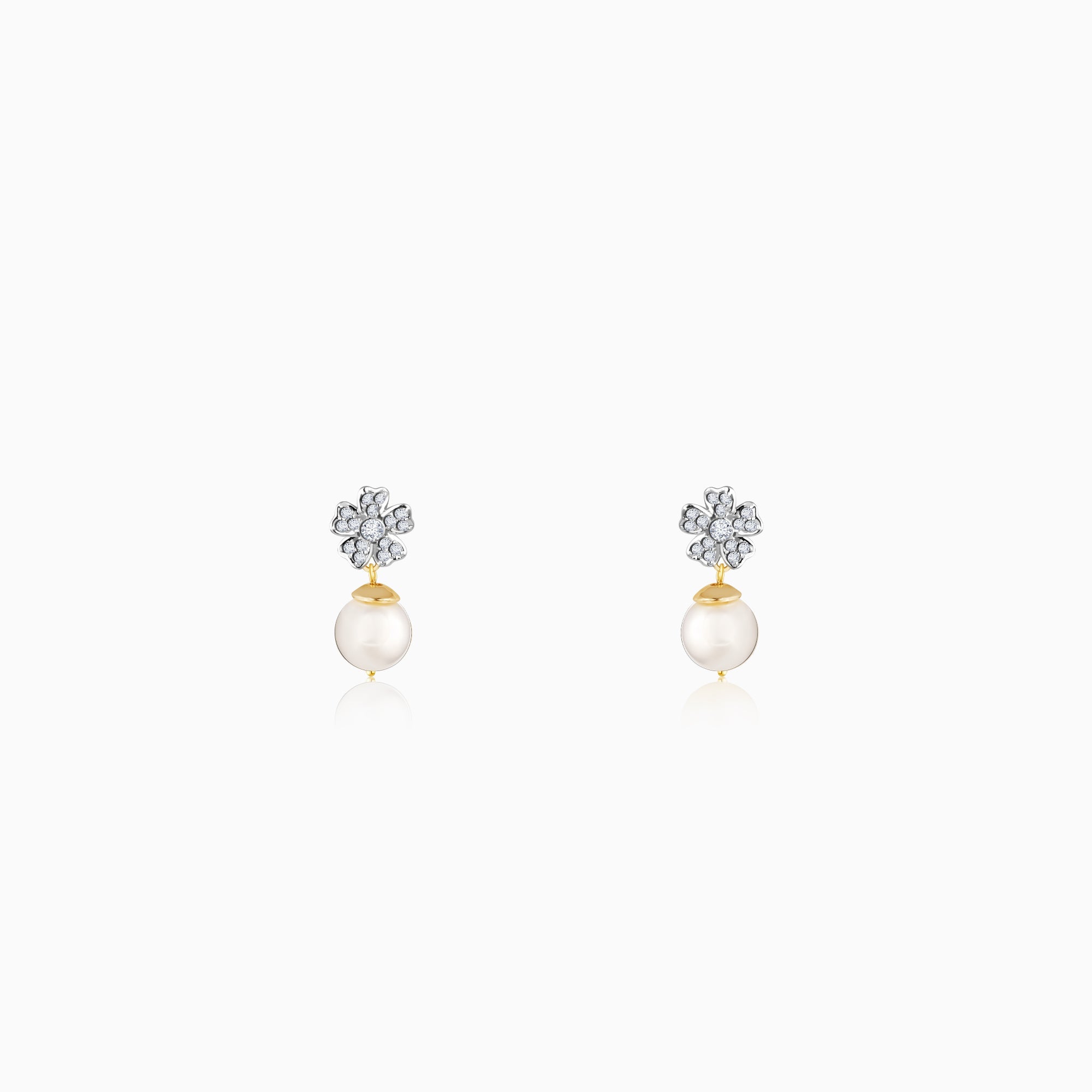 Gold Floral Pearl Diamond Earrings