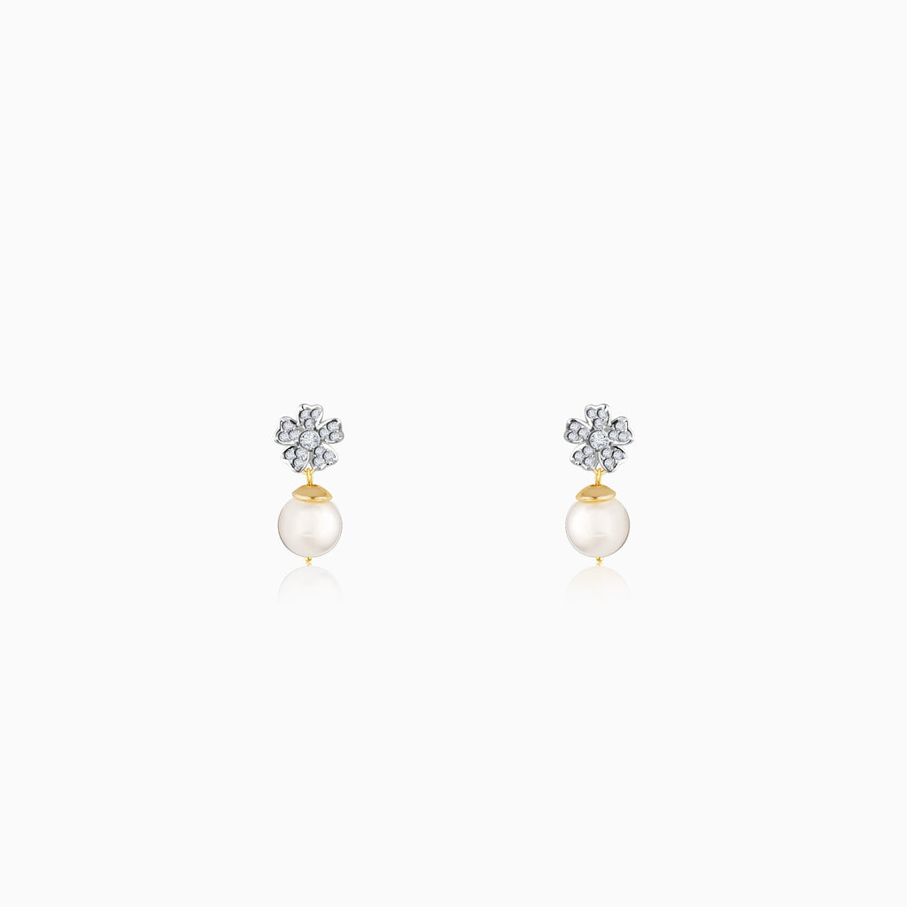 Gold Floral Pearl Diamond Earrings