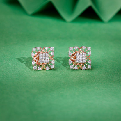 Rose Gold Damask Lab Grown Diamond Stud Earrings