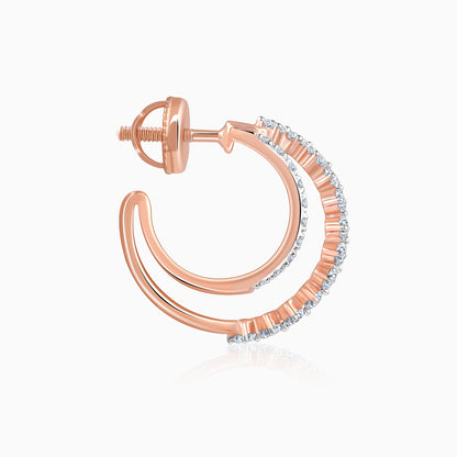 Rose Gold Crescent Moon Lab Grown Diamond Hoop Earrings