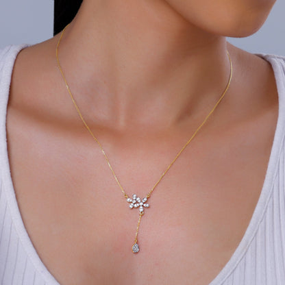 Gold Floral Drop Lab Grown Diamond Necklace