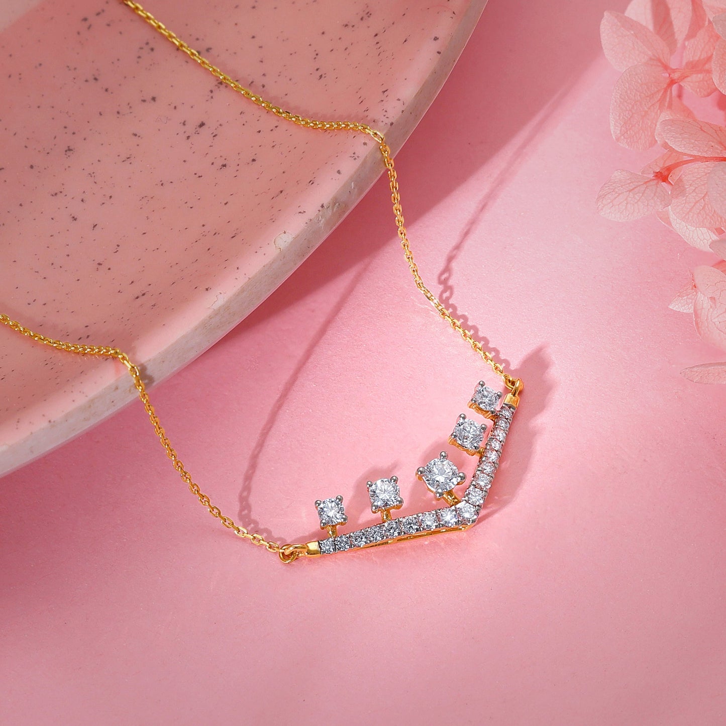 Gold Charming Pentad Diamond Necklace