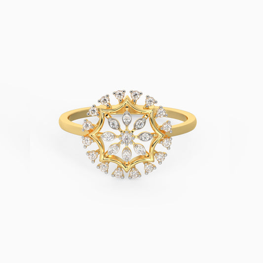 Gold Glamorous Floral Diamond Ring