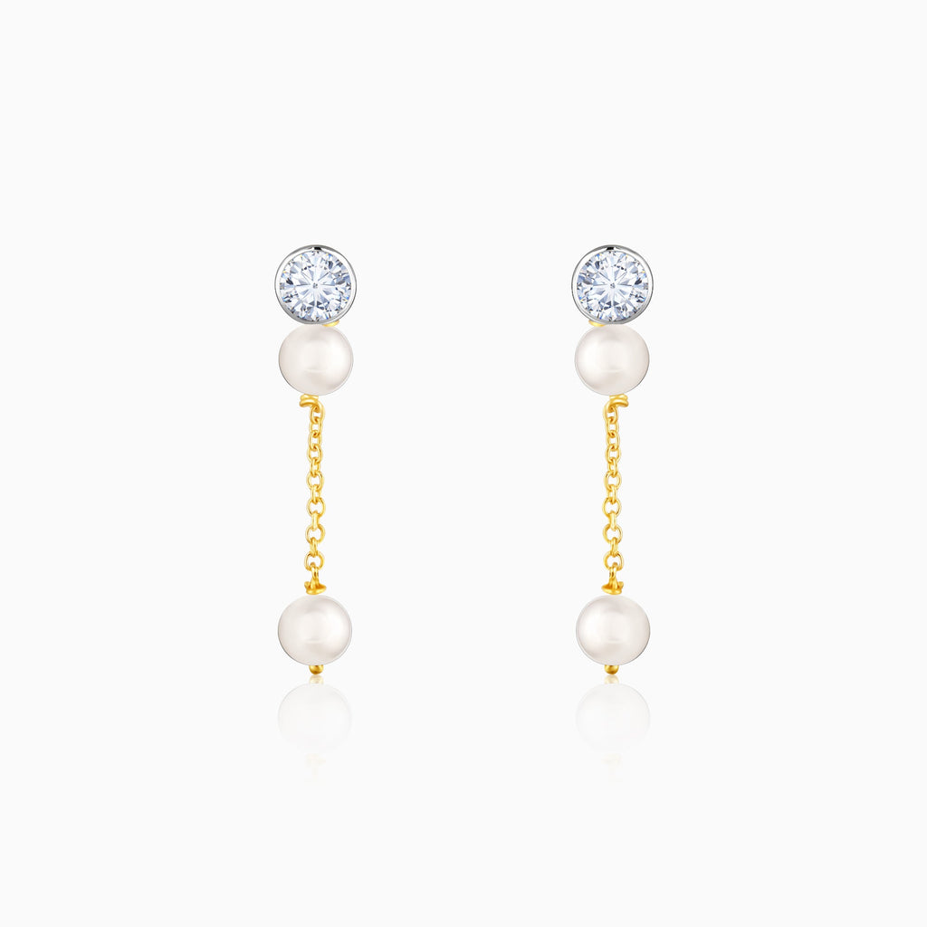 Gold Moonlit Pearls Diamond Earrings