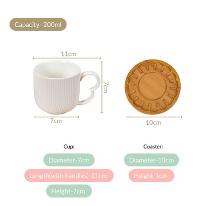 Modern Art Deco Ceramic Cup Set Of 6 With Coasters 200ml