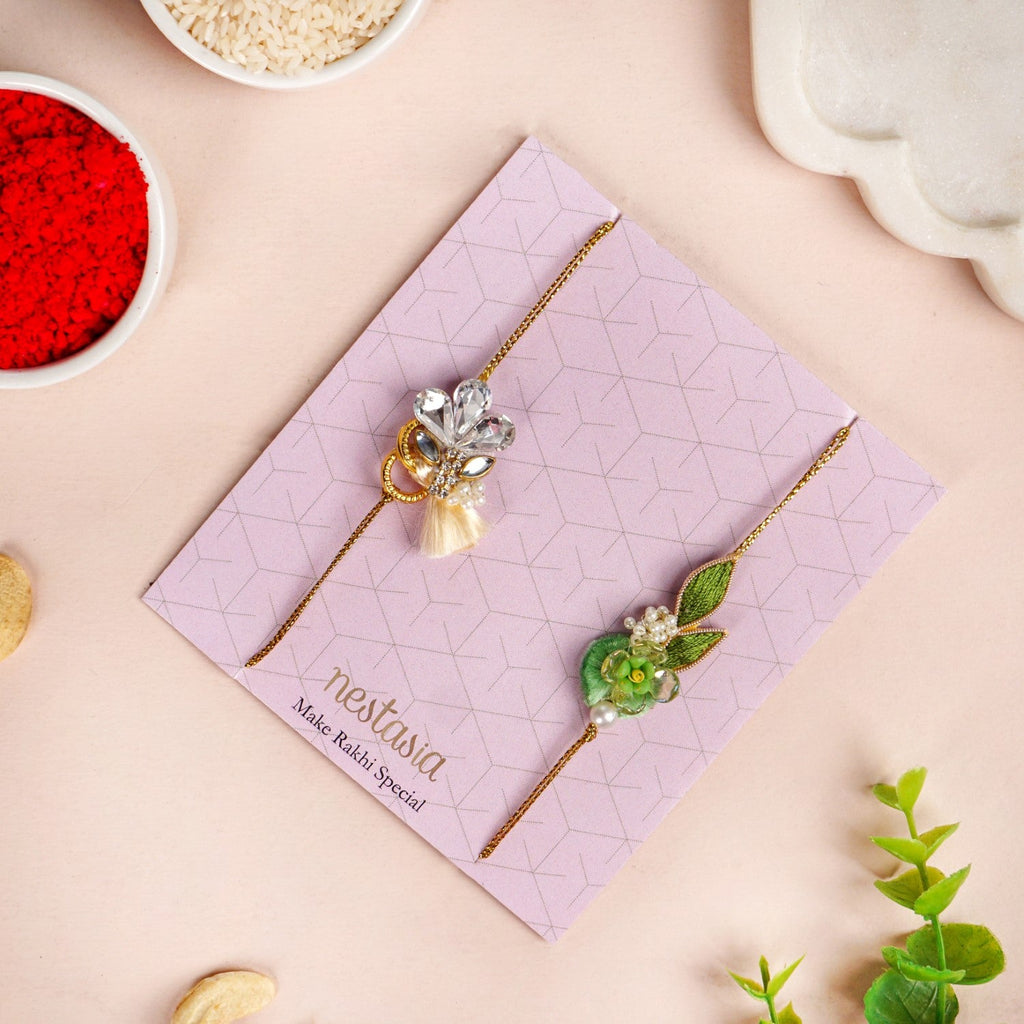 Botanic Bloom And Crystal Charm Rakhi Set of 2