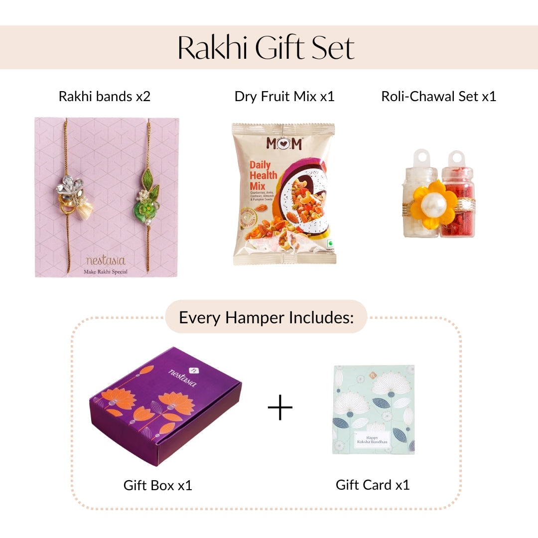 Botanic Bloom And Crystal Charm Rakhi Set of 2